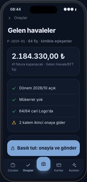 Mobil onay ekranı (örnek veri)
